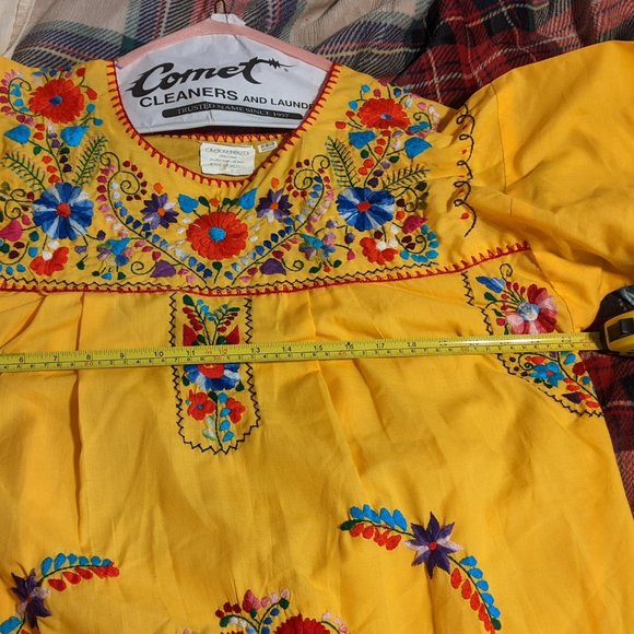 La Chaparrita Yellow Floral Embroidered Midi Puebla Dress - Picture 4 of 5